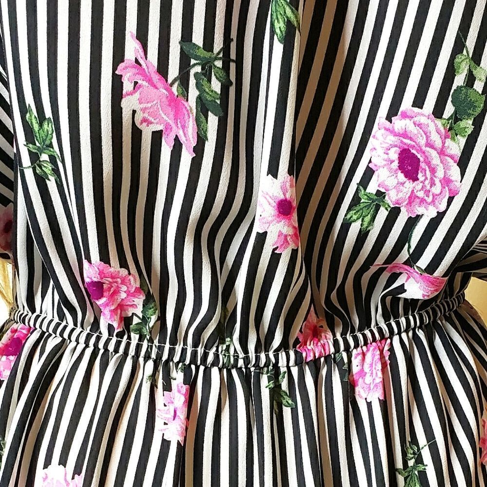 Justify Striped Floral Rose Pattern Long-Sleeve Tunic - Picture 8 of 12